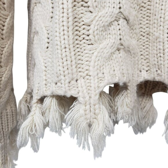 Le Lis Cream Cable Knit Cropped Sweater Fringe Distressed Frayed Tan Neutral - Picture 9 of 9